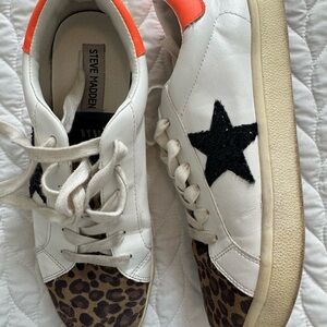 Steve Madden White Sneakers with Leopard and Black Star